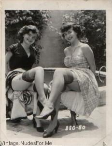 Sexy vintage ladies by the pool